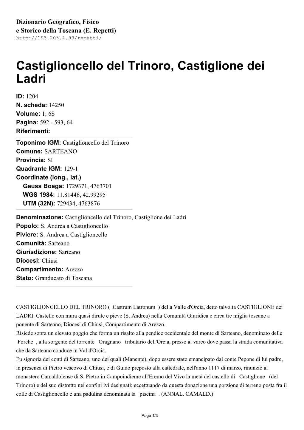 Castiglioncello Del Trinoro, Castiglione Dei Ladri