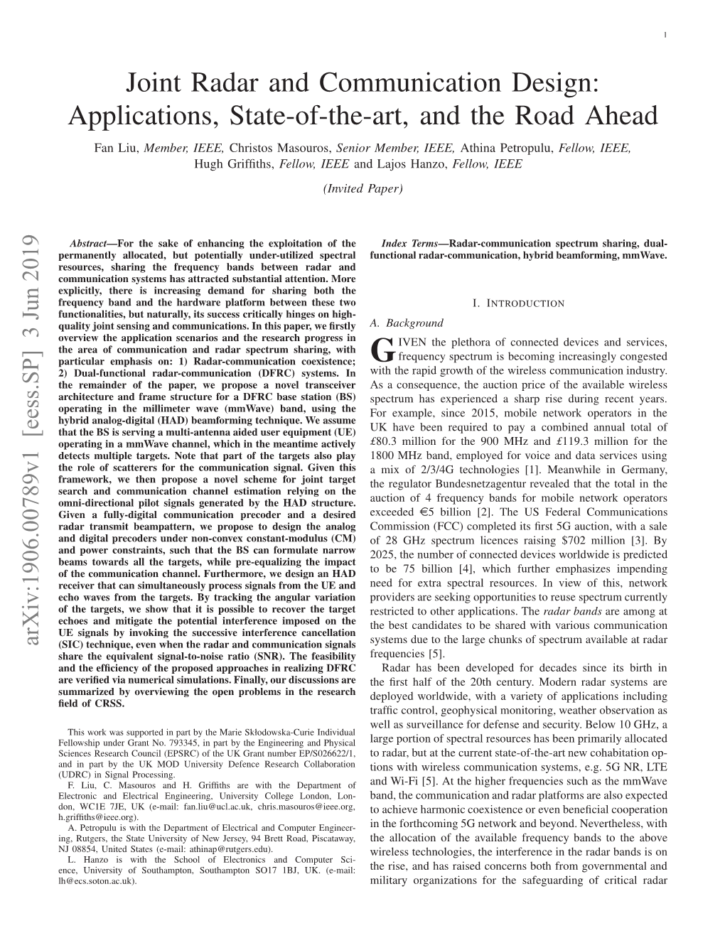 Joint Radar and Communication Design: Applications, State-Of-The