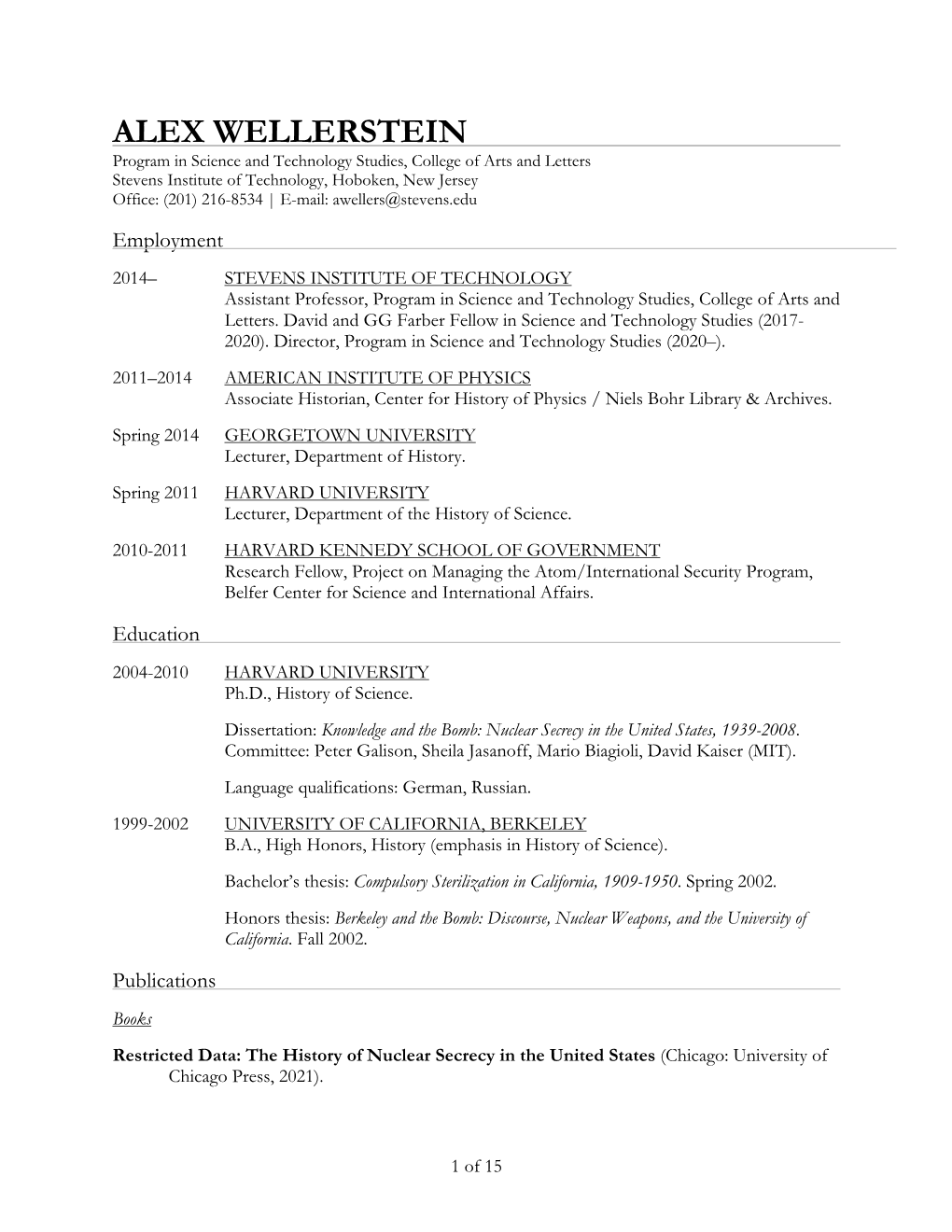 Wellerstein CV 2020 Links