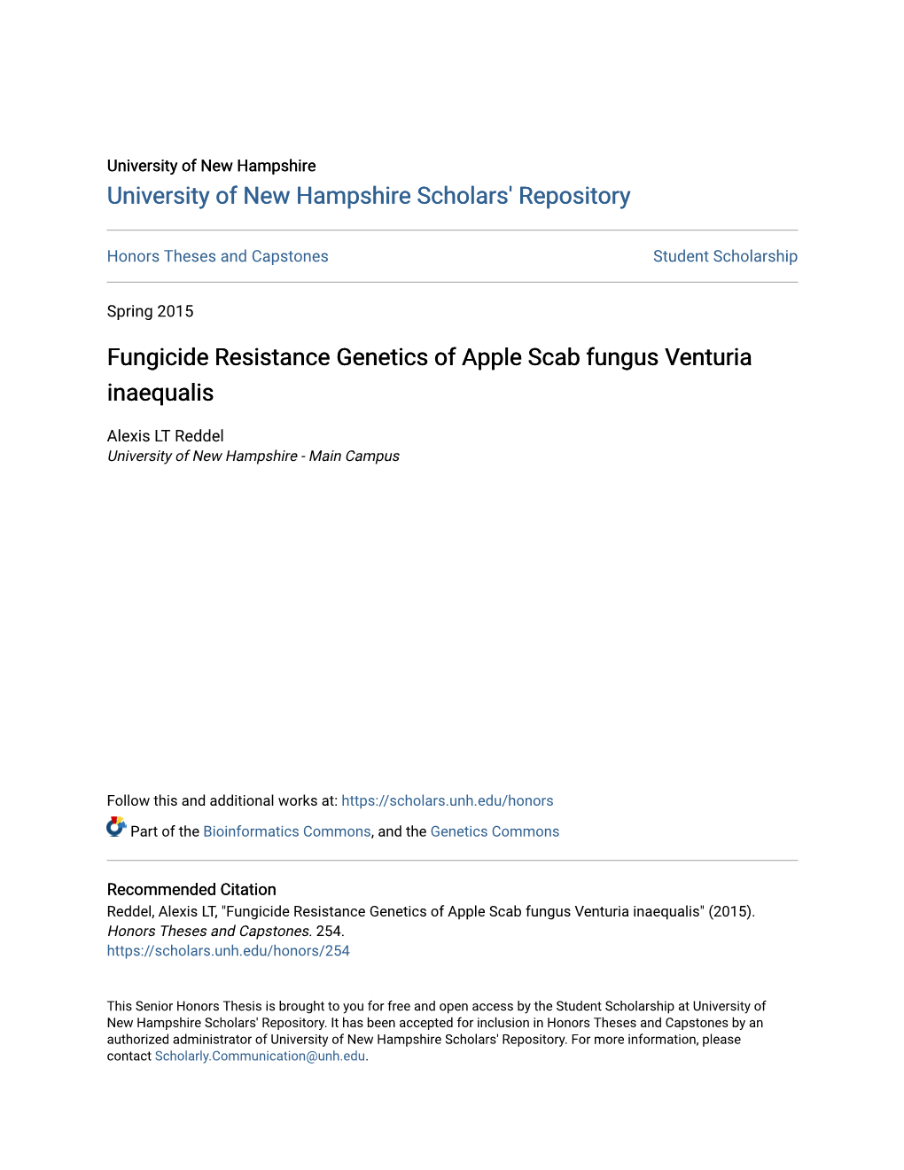 Fungicide Resistance Genetics of Apple Scab Fungus Venturia Inaequalis