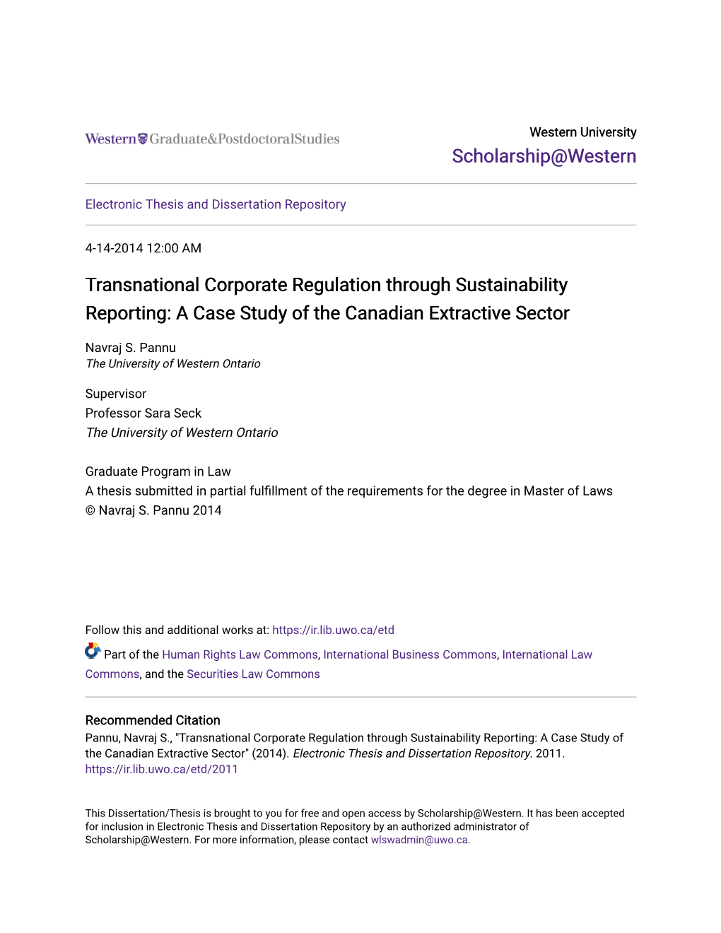 Transnational Corporate Regulation Through Sustainability Reporting: a Case Study of the Canadian Extractive Sector