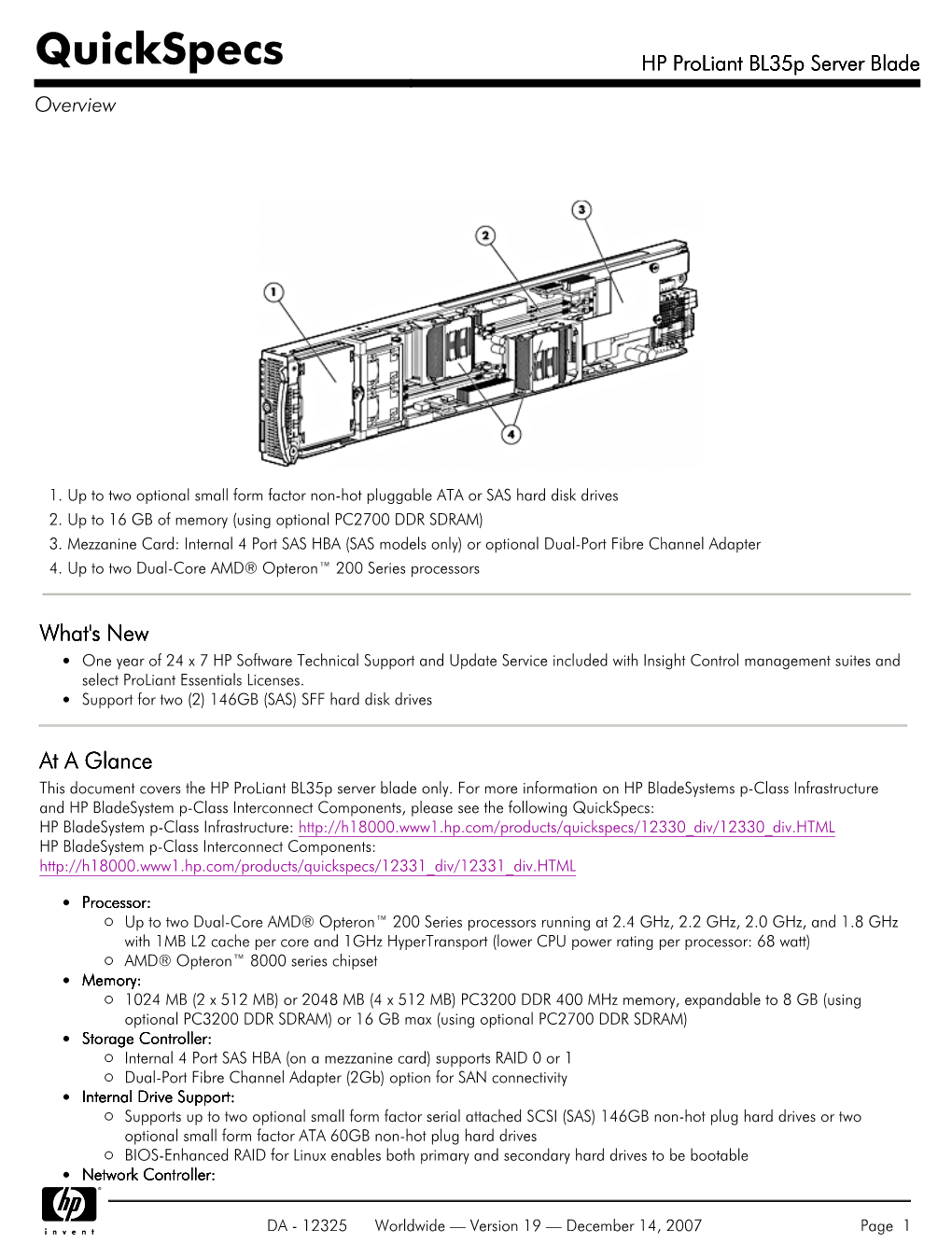 HP Proliant Bl35p Server Blade Overview