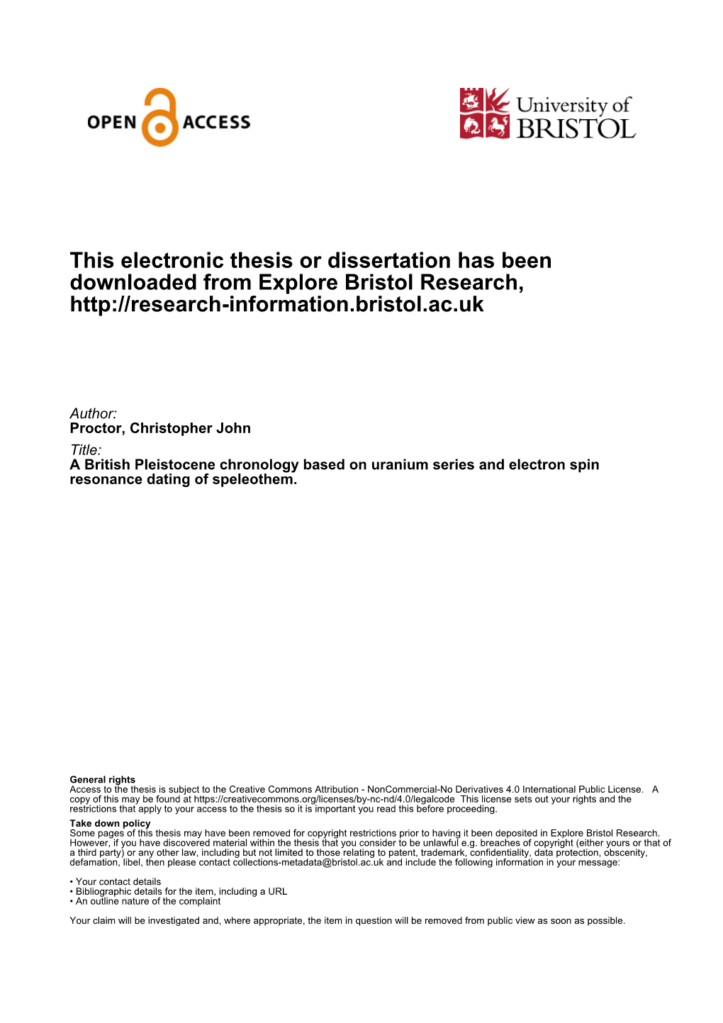 This Electronic Thesis Or Dissertation Has Been Downloaded from Explore Bristol Research