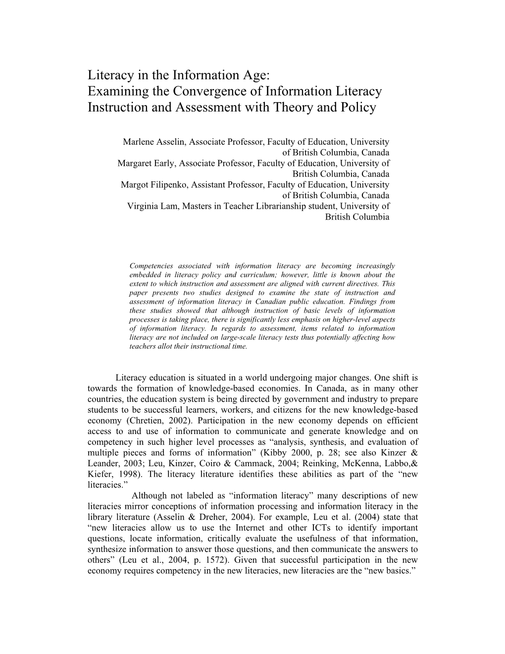 Examining the Convergence of Information Literacy Instruction and Assessment with Theory and Policy