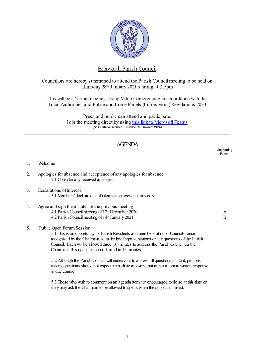 Brixworth Parish Council AGENDA