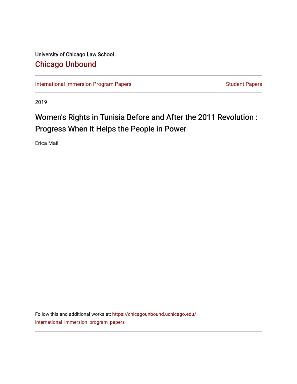 Women's Rights in Tunisia Before and After the 2011 Revolution : Progress When It Helps the People in Power