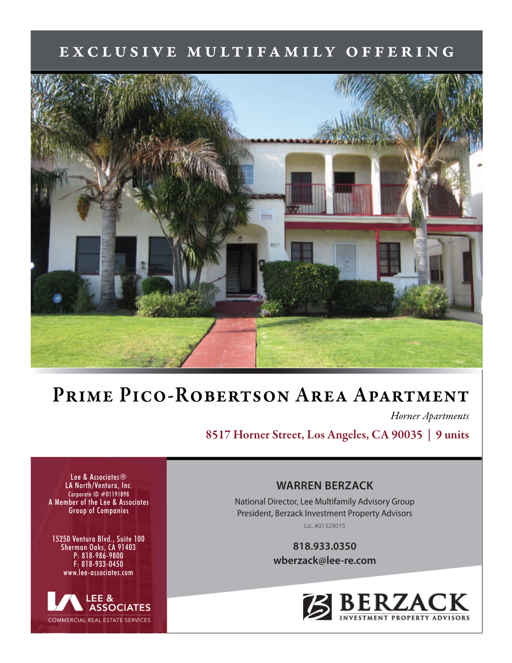 Prime Pico-Robertson Area Apartment Horner Apartments 8517 Horner Street, Los Angeles, CA 90035 | 9 Units