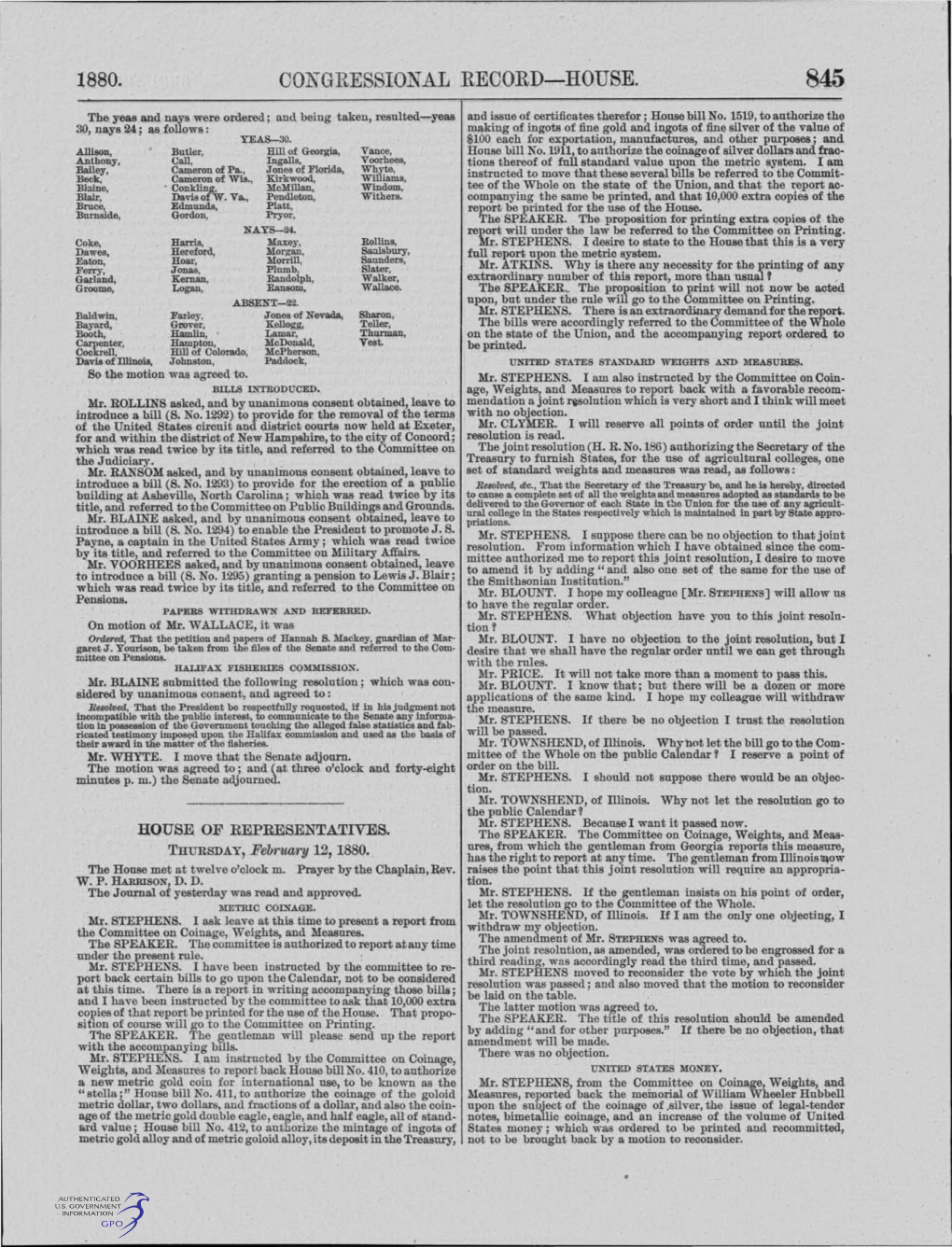 1880. Congressional Record-House. 845
