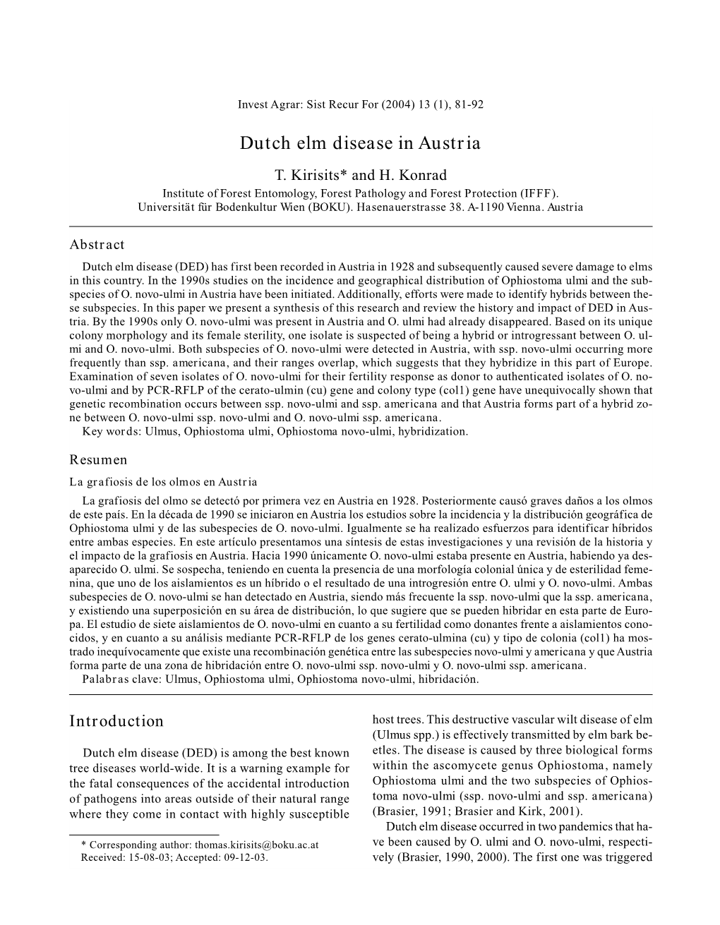 Dutch Elm Disease in Austria T