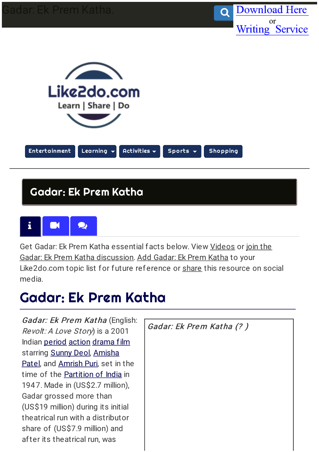 Gadar: Ek Prem Katha Resource
