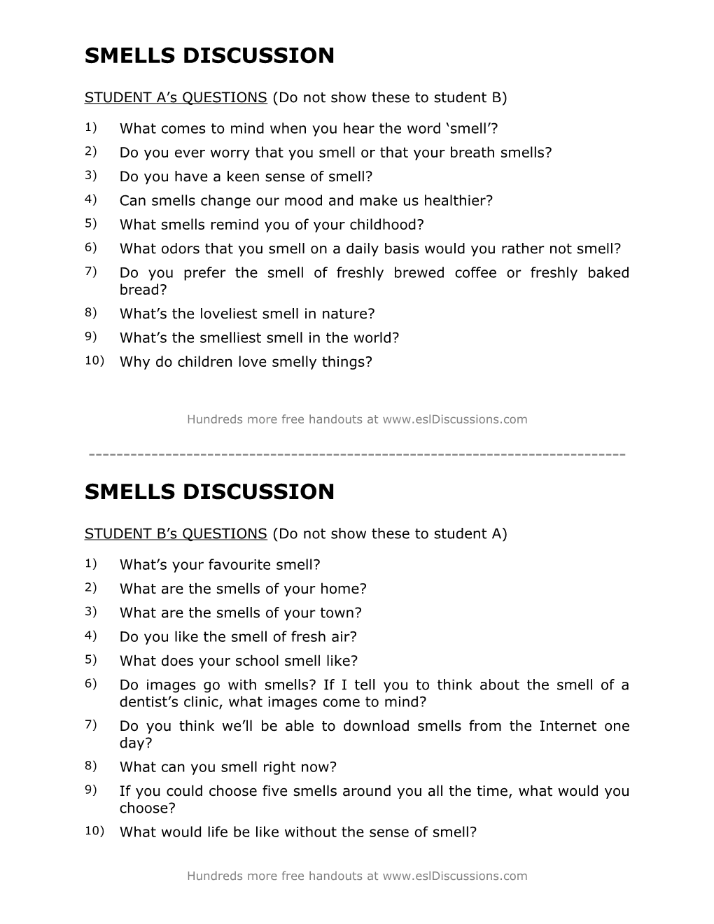 ESL Conversation Lesson on Smells