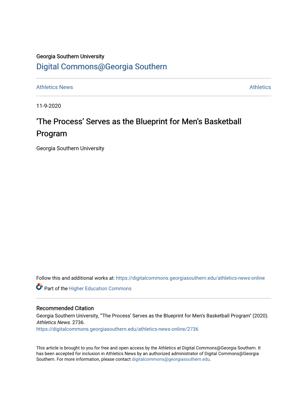 'The Process' Serves As the Blueprint for Men's Basketball Program
