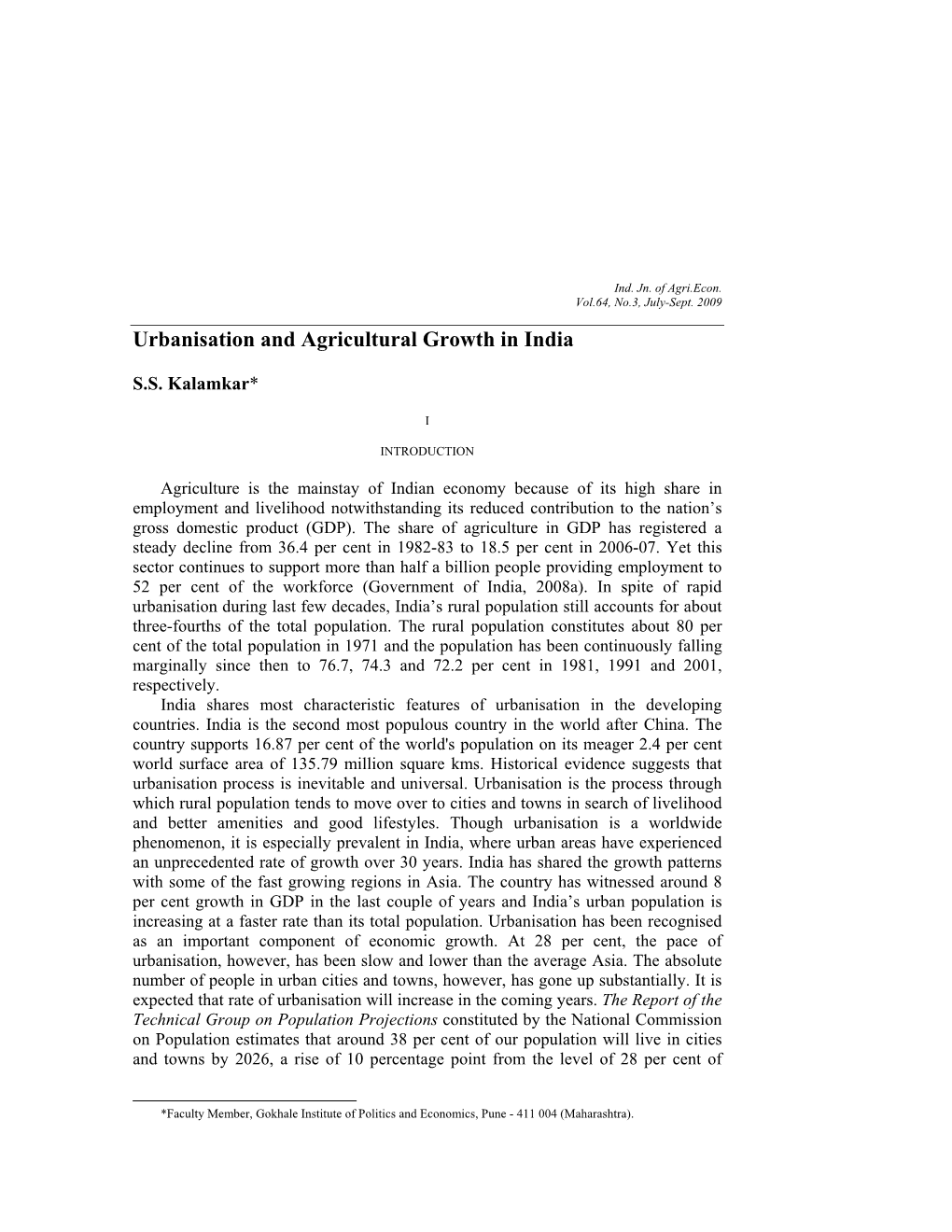 Urbanisation and Agricultural Growth in India