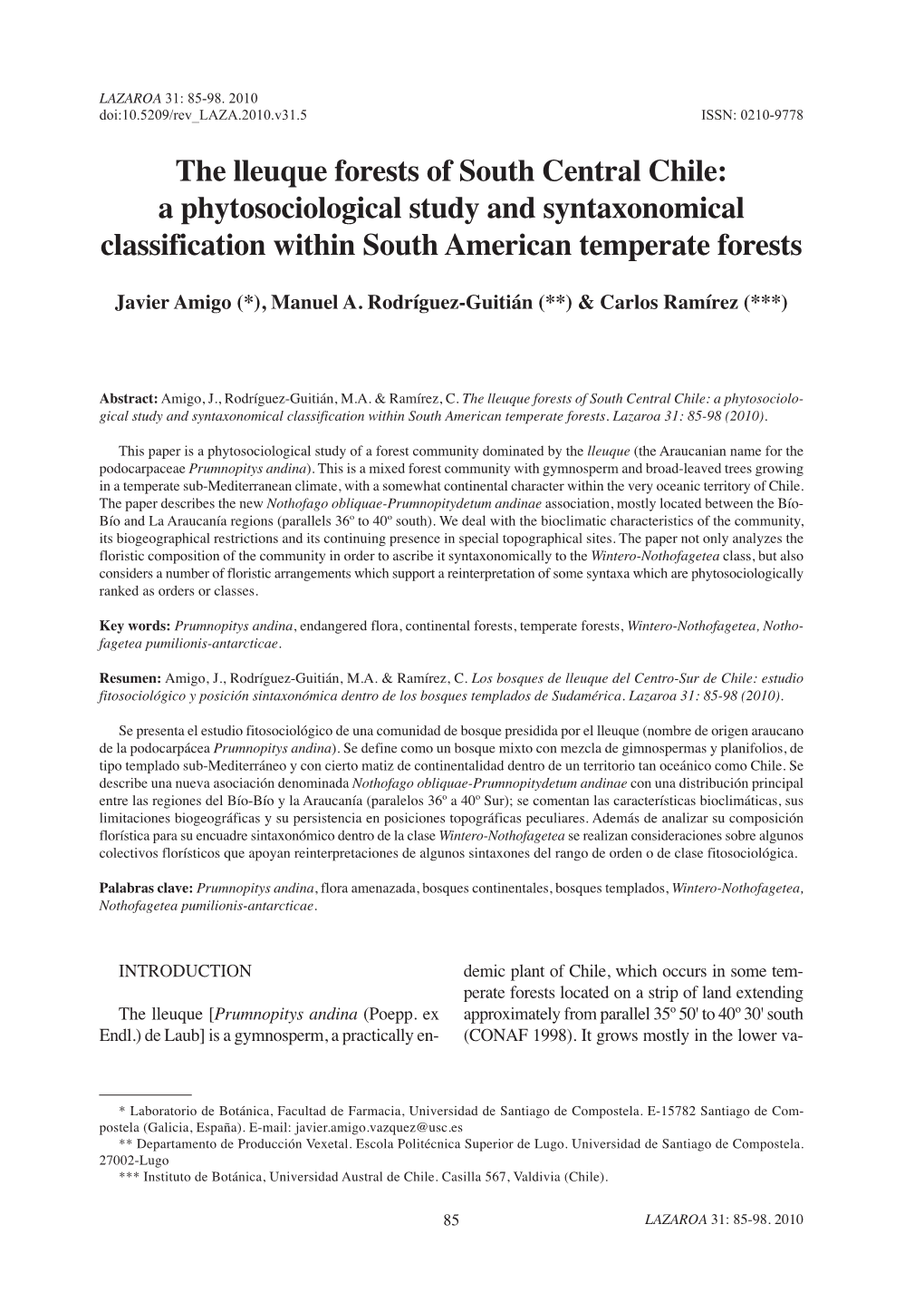 The Lleuque Forests of South Central Chile: a Phytosociological Study and Syntaxonomical Classification Within South American Temperate Forests