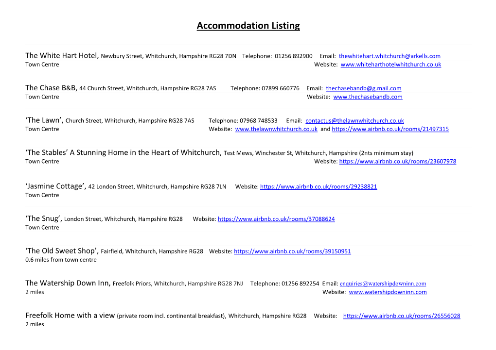 Accommodation Listing