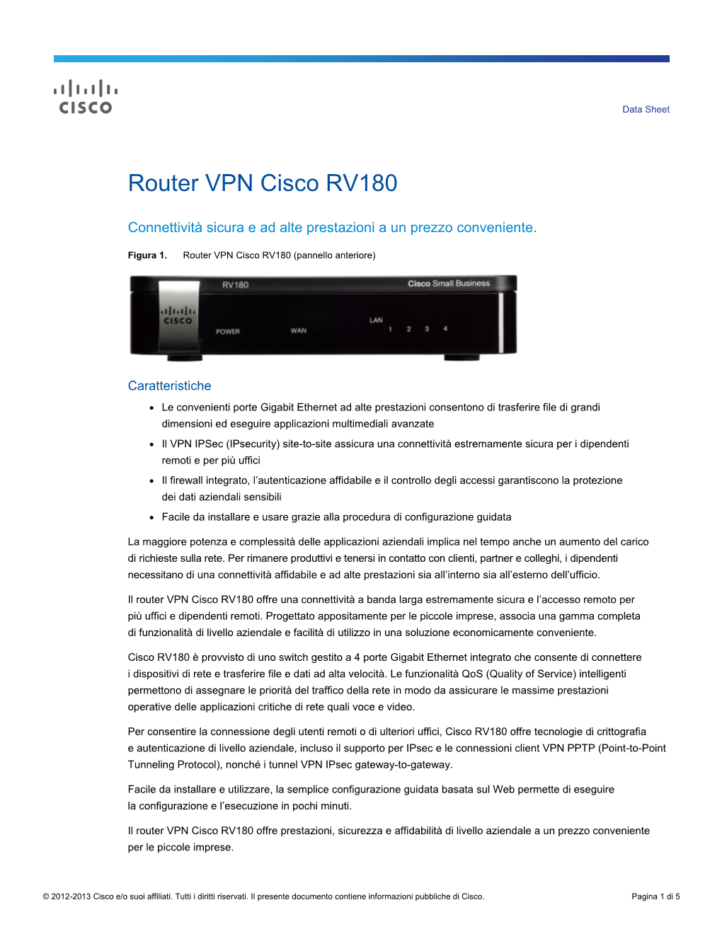 Cisco RV180 VPN Router Data Sheet (Italian)