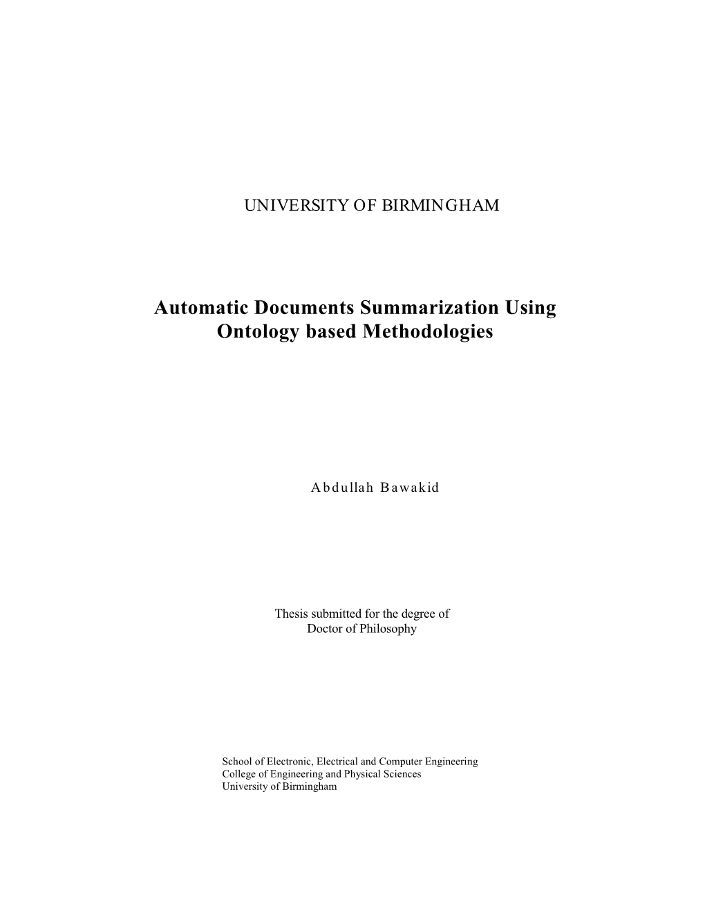 Automatic Documents Summarization Using Ontology Based Methodologies