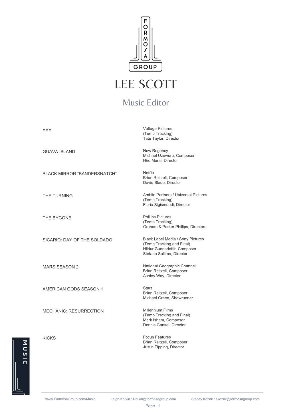 LEE SCOTT Music Editor