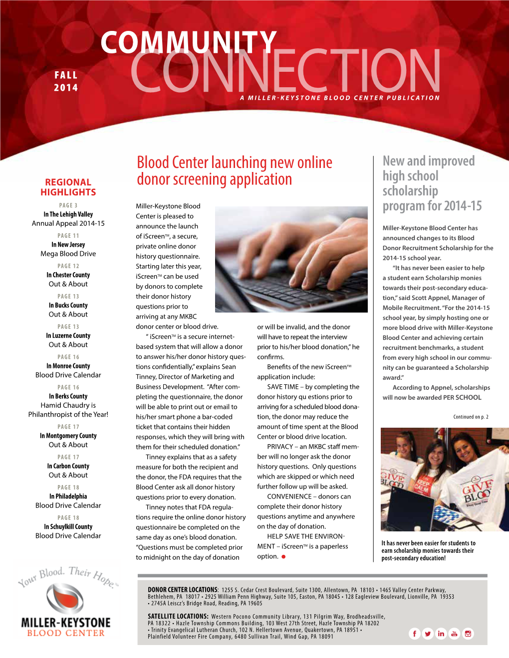 Community Fall 2014 Connectiona Miller-Keystone Blood Center Publication