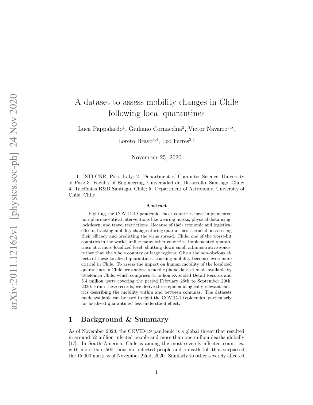 A Dataset to Assess Mobility Changes in Chile Following Local Quarantines