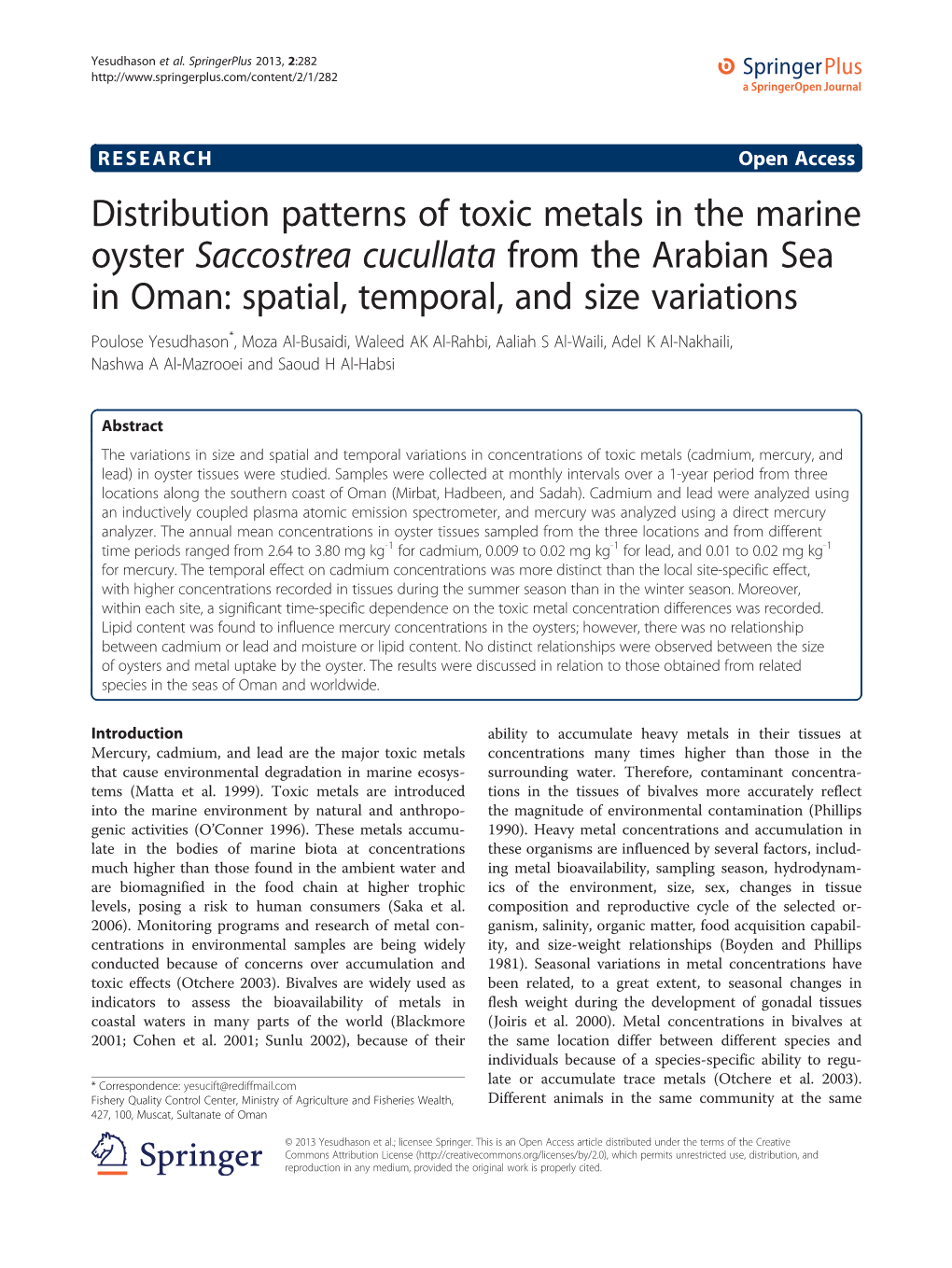 Distribution Patterns of Toxic Metals in the Marine Oyster