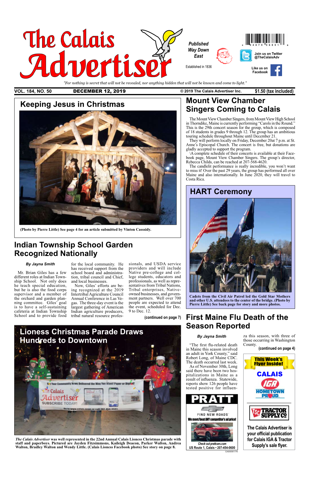 HART Ceremony Lioness Christmas Parade Draws Hundreds to Downtown First Maine Flu Death of the Season Reported Mount View Chambe