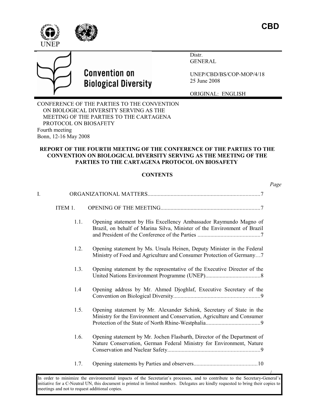 Unep/Cbd/Bs/Cop-Mop/4/18