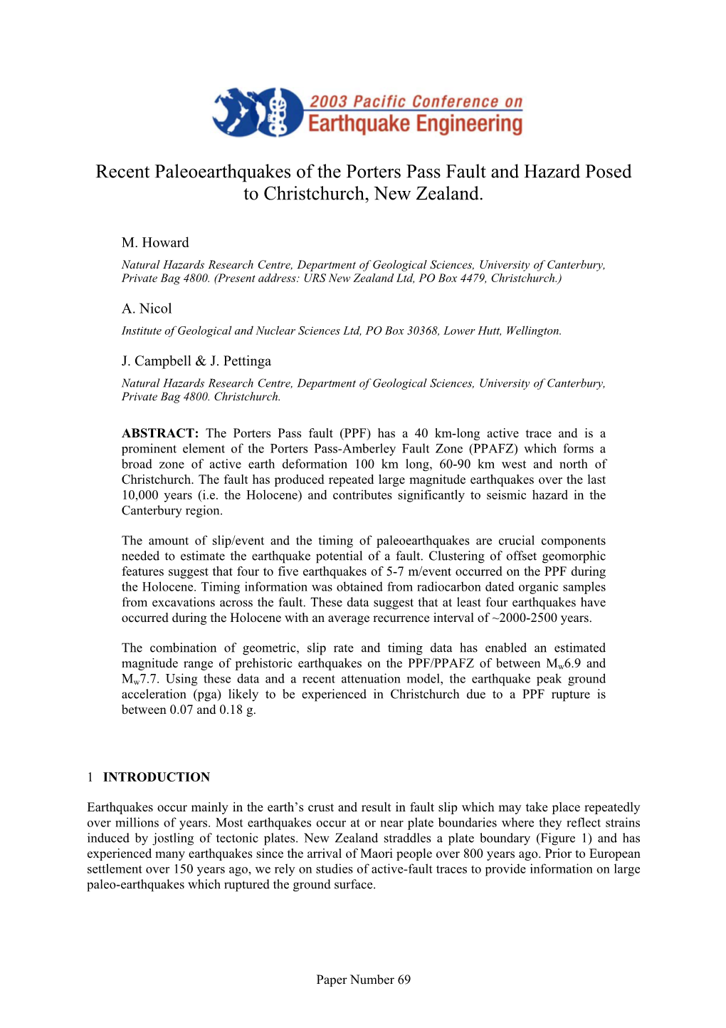 Recent Paleoearthquakes of the Porters Pass Fault and Hazard Posed to Christchurch, New Zealand