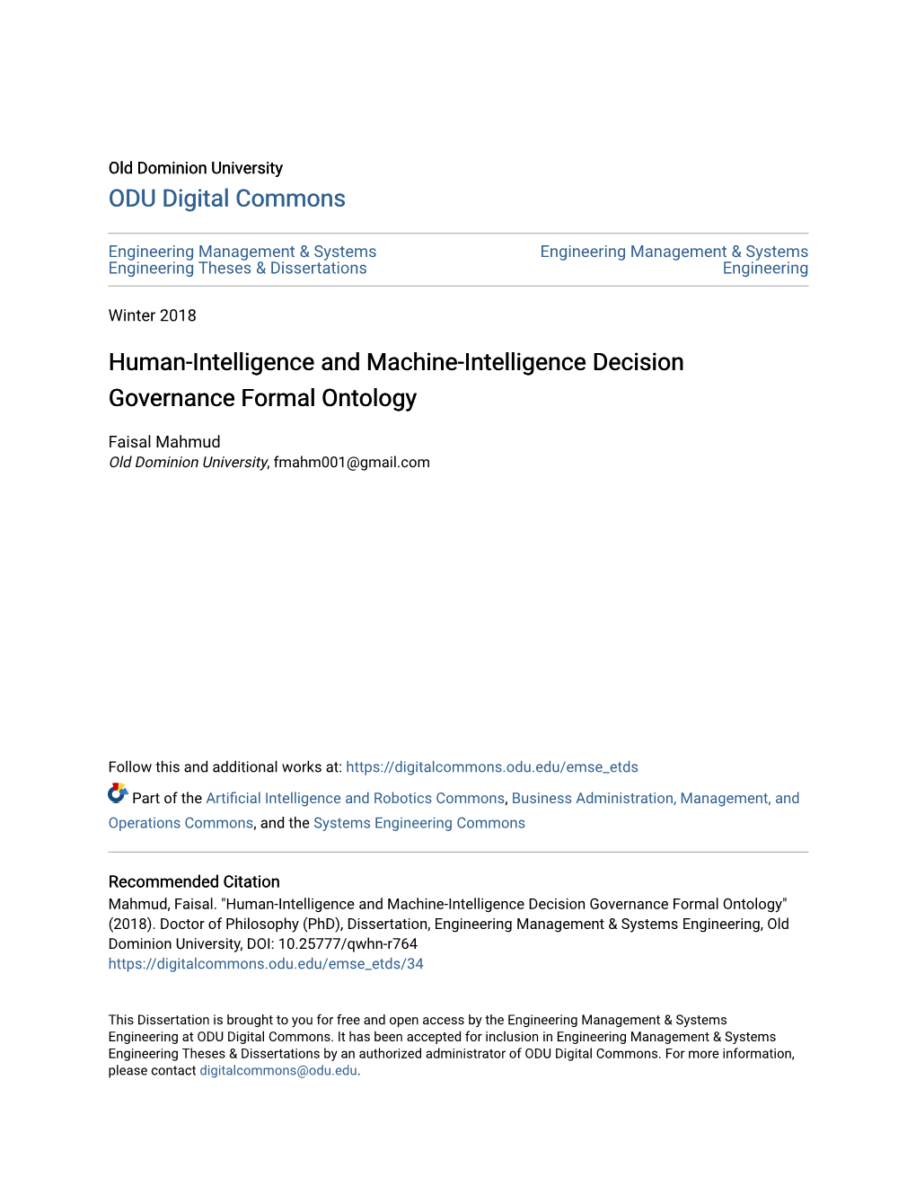 Human-Intelligence and Machine-Intelligence Decision Governance Formal Ontology