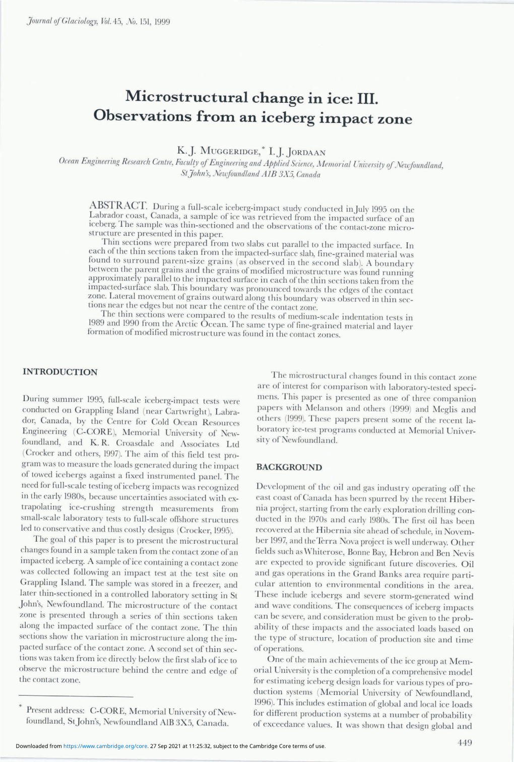 Microstructural Change in Ice: Ill. Observations From. an Iceberg Itnpact Zone