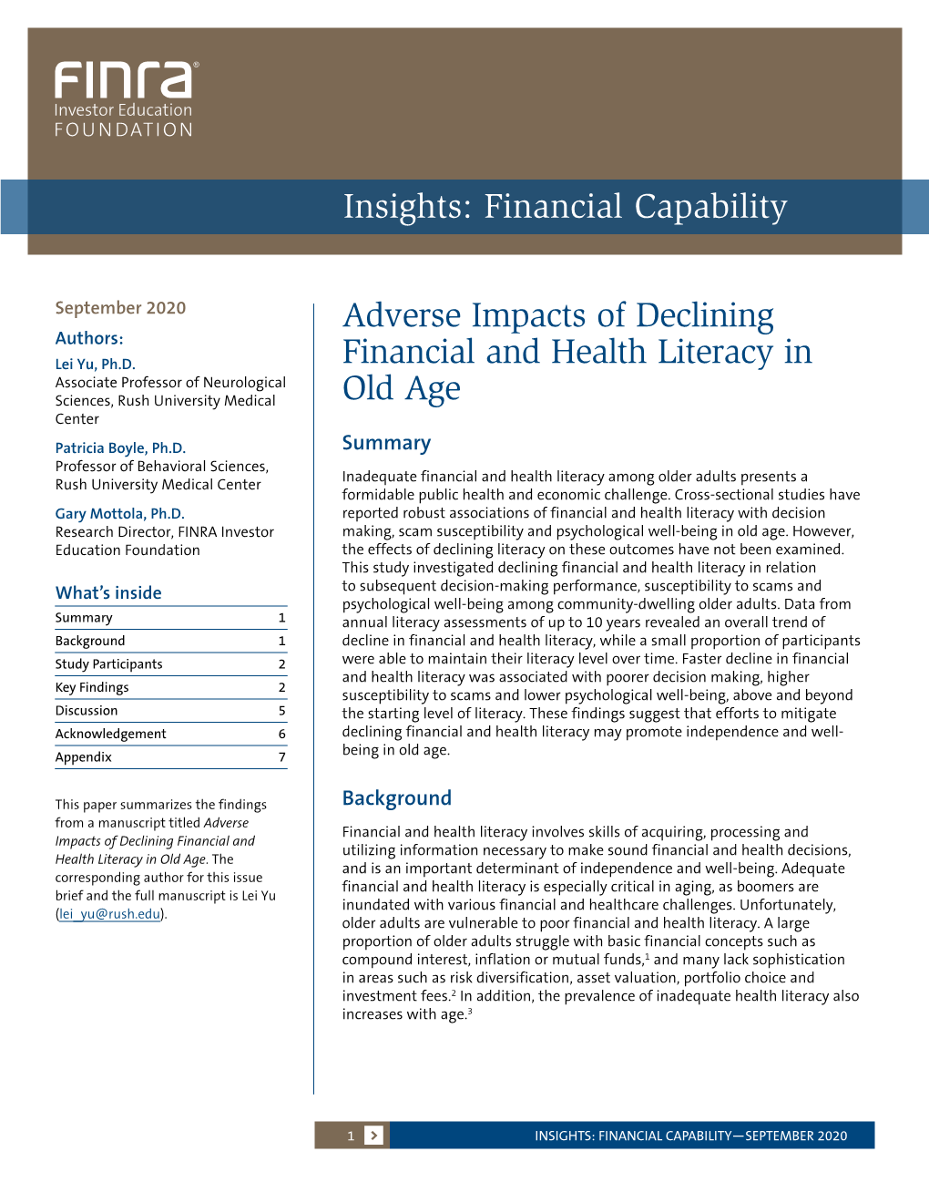 Adverse Impacts of Declining Financial and Health Literacy in Old Age