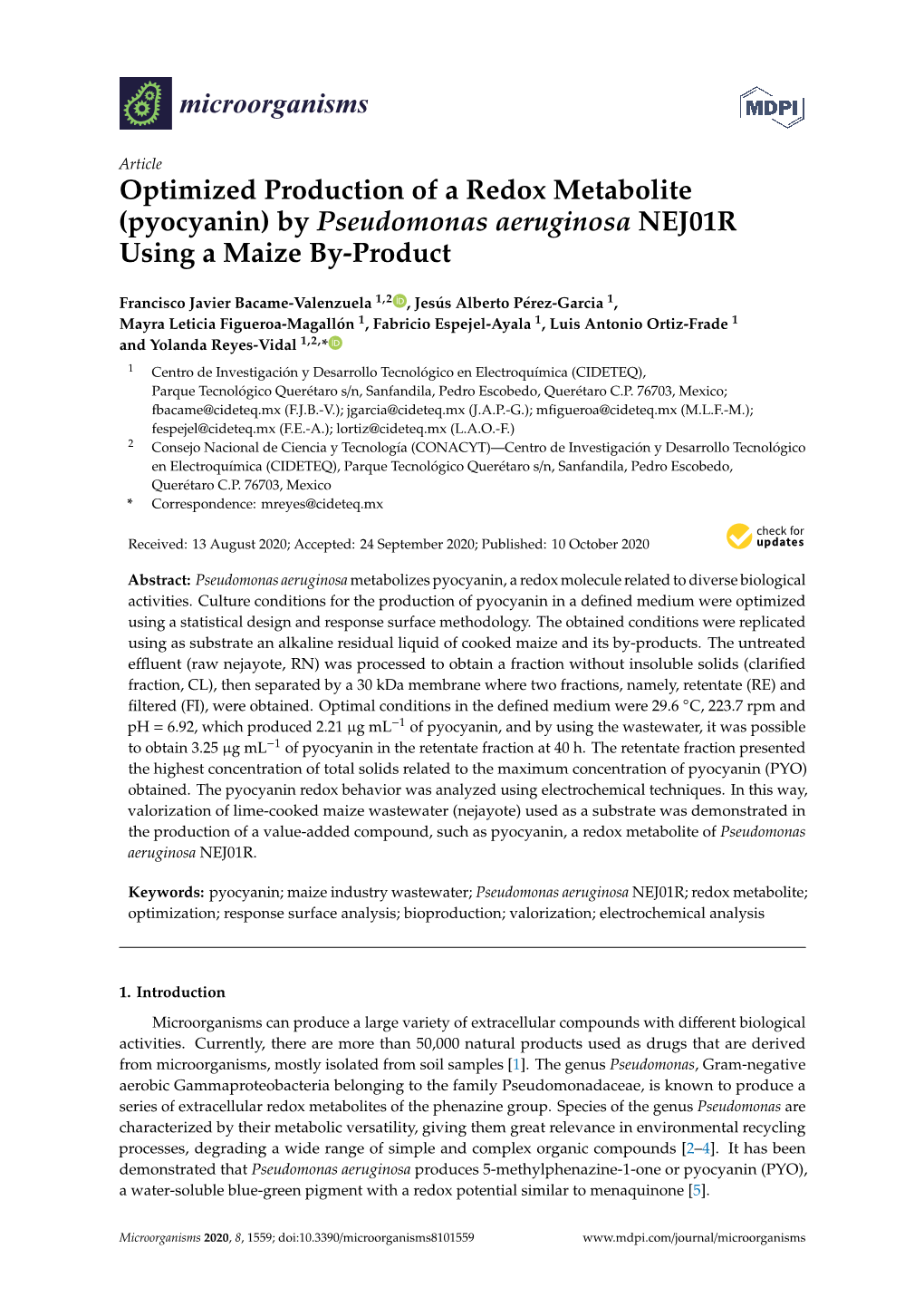 Pyocyanin) by Pseudomonas Aeruginosa NEJ01R Using a Maize By-Product