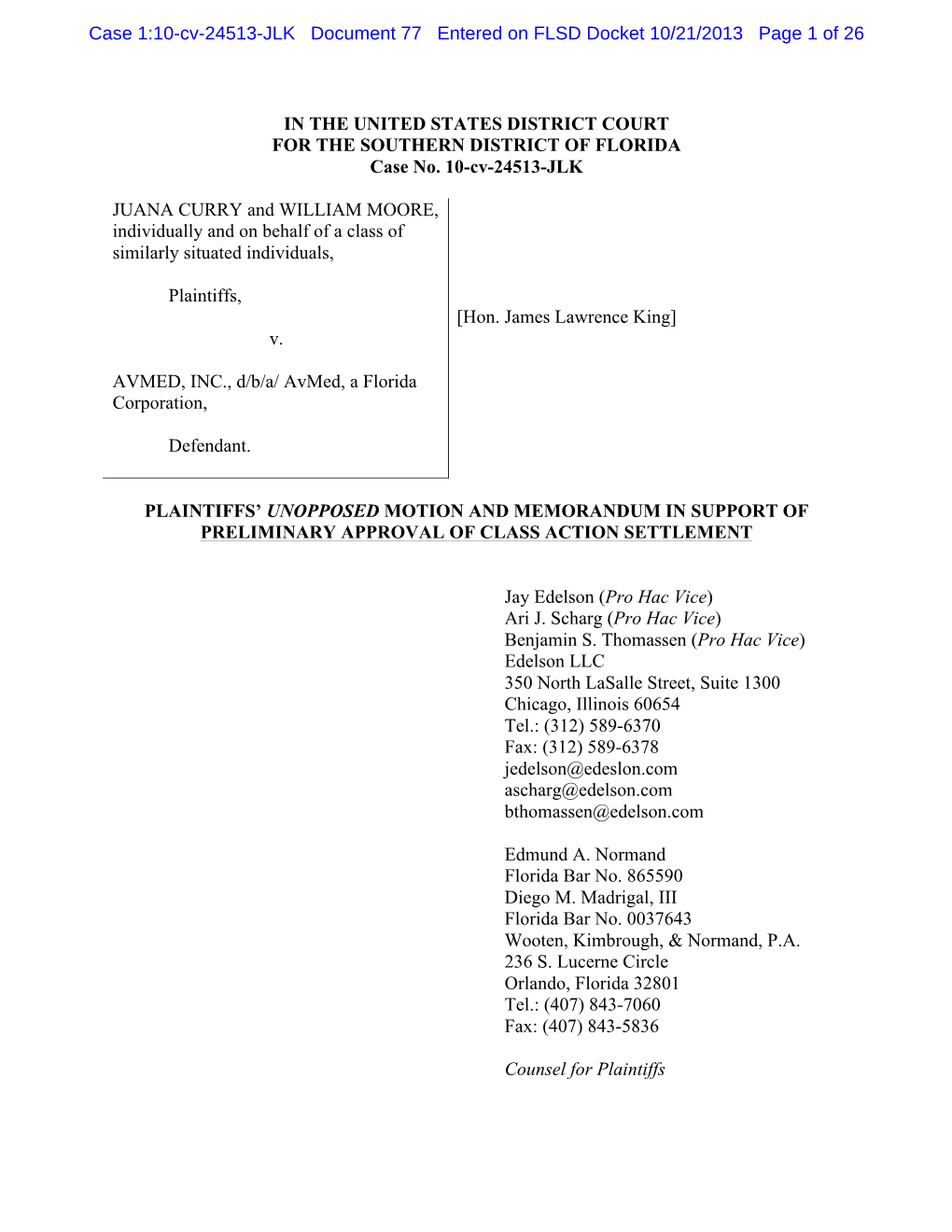 Case 1:10-Cv-24513-JLK Document 77 Entered on FLSD Docket 10/21/2013 Page 1 of 26
