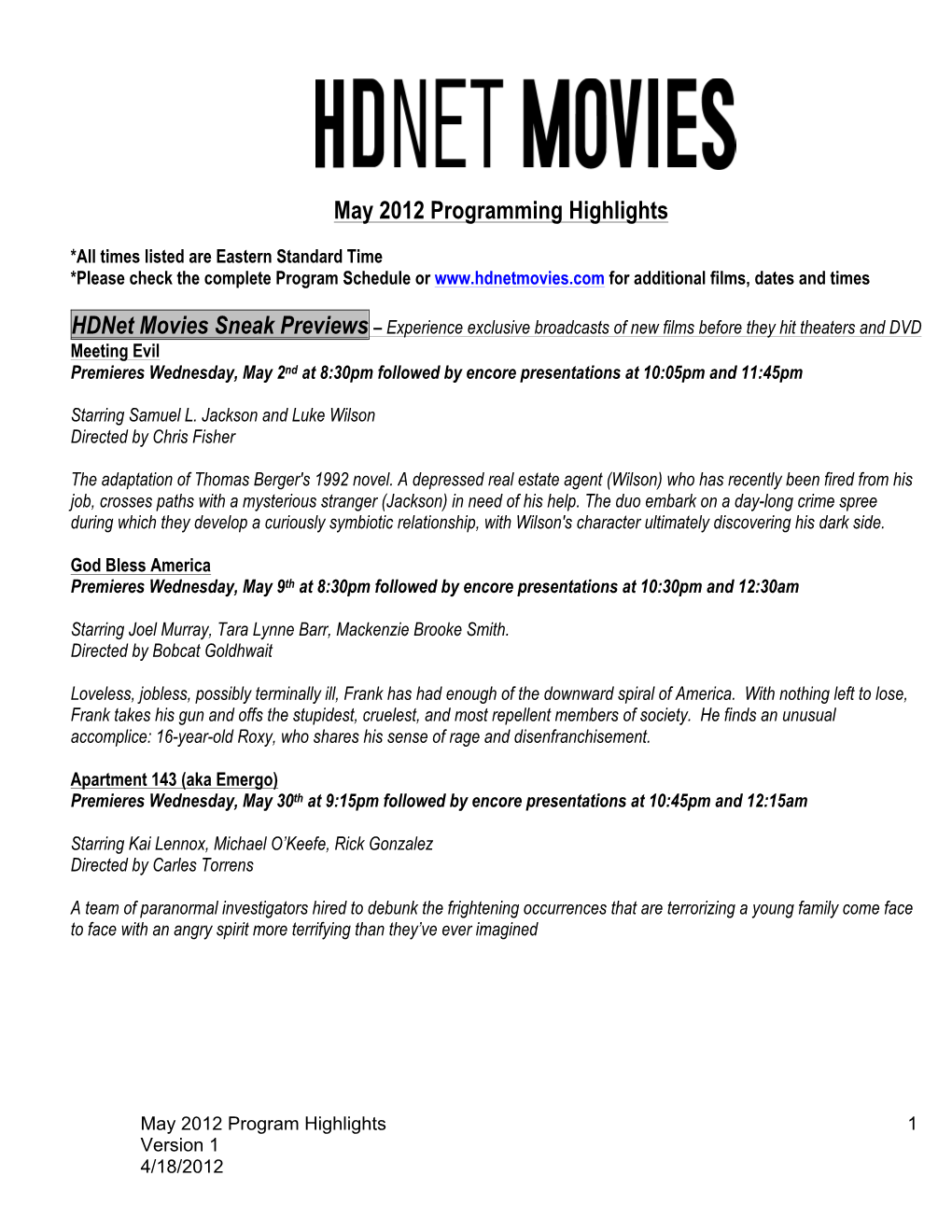 Hdnet Movies May 2012 Program Highlights