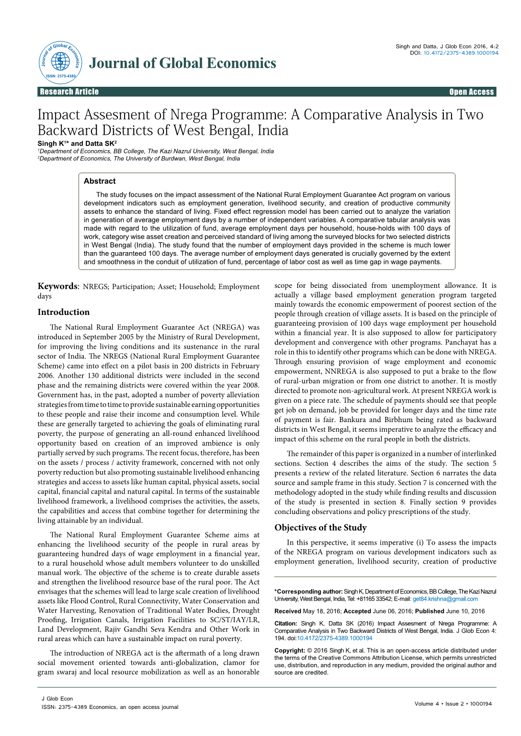 A Comparative Analysis in Two Backward Districts of West Bengal