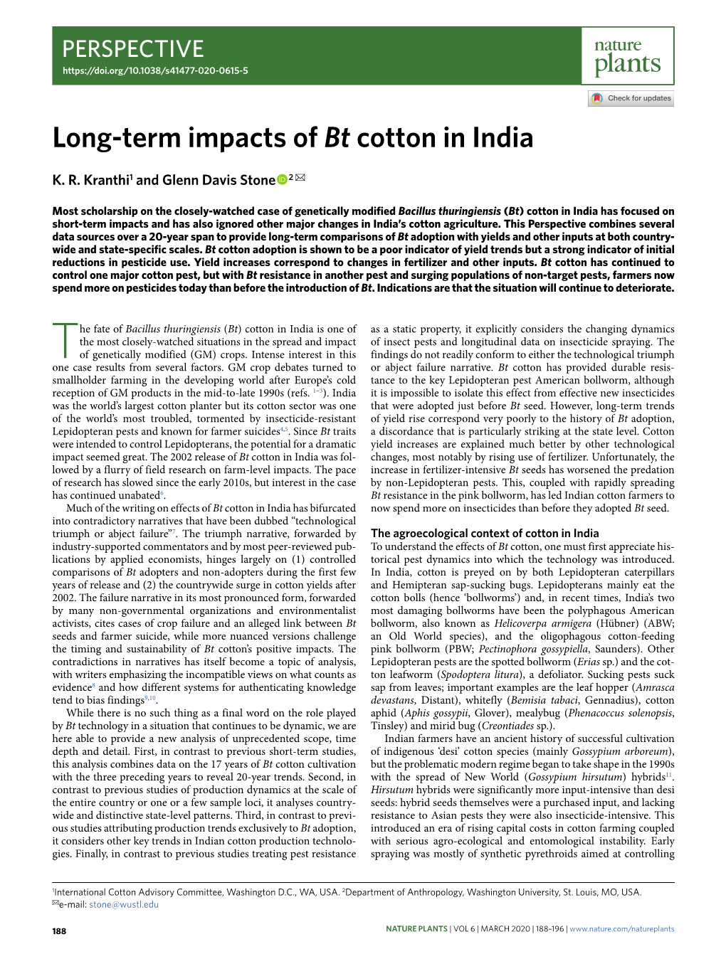 Long-Term Impacts of Bt Cotton in India
