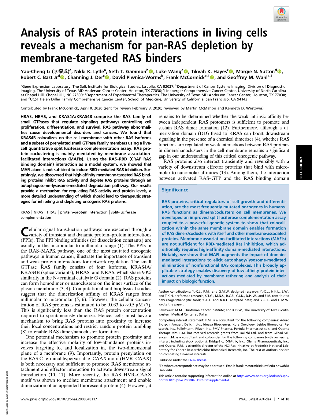 Analysis of RAS Protein Interactions in Living Cells Reveals a Mechanism for Pan-RAS Depletion by Membrane-Targeted RAS Binders