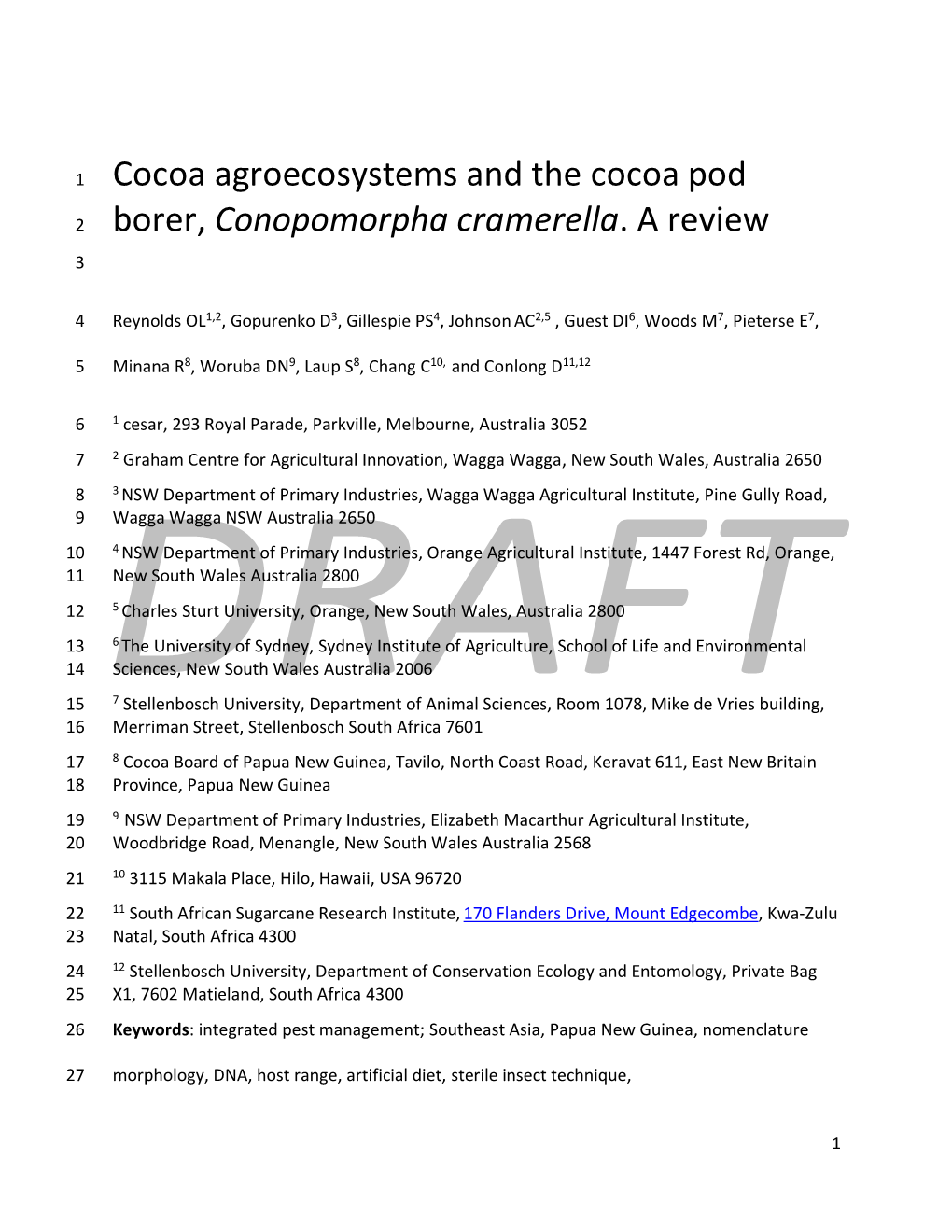 Cocoa Agroecosystems and the Cocoa Pod Borer, Conopomorpha