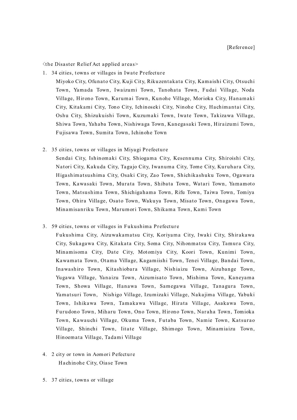 The Disaster Relief Act Applied Areas> 1. 34 Cities, Towns Or Villages In