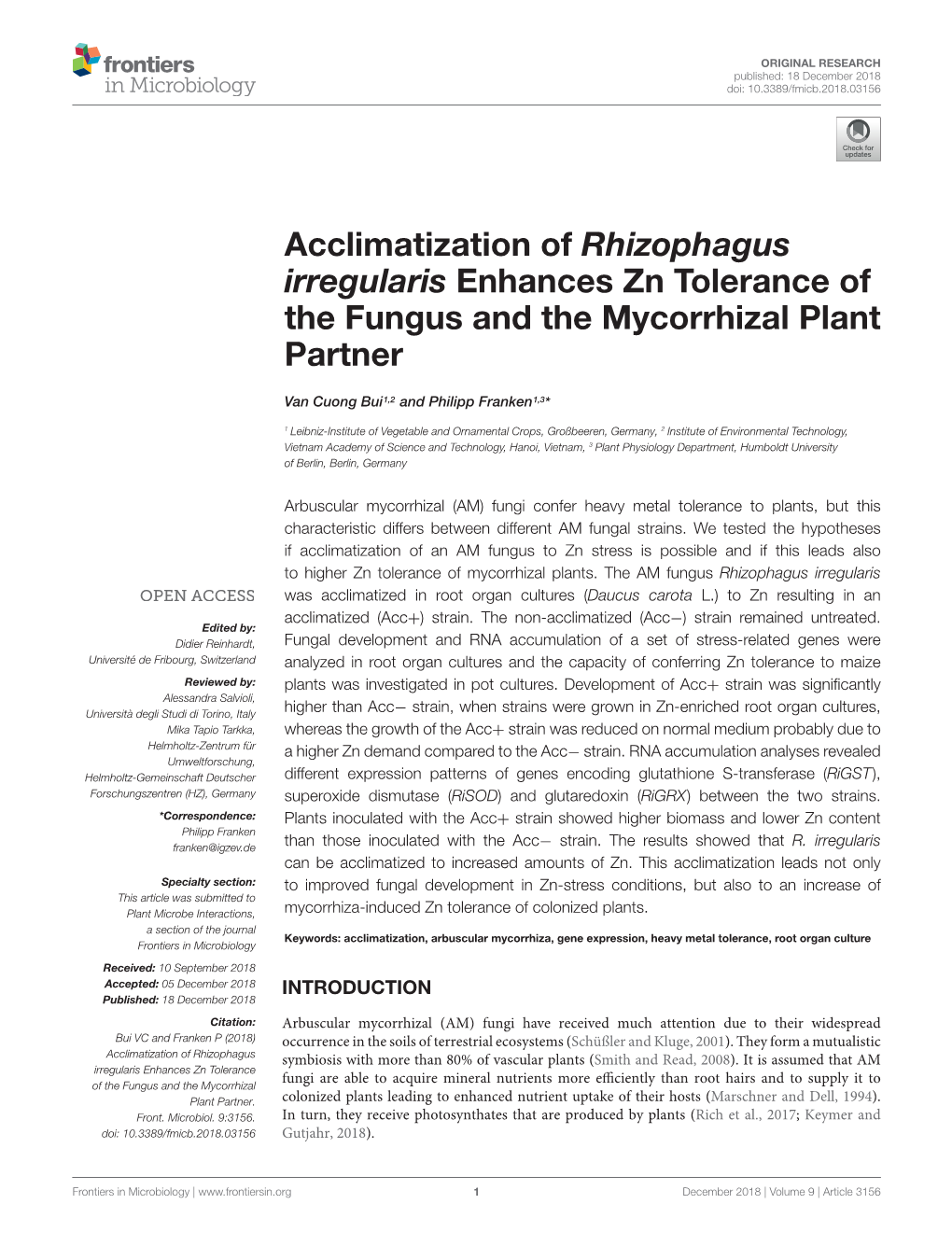 Acclimatization of Rhizophagus Irregularis Enhances Zn Tolerance of the Fungus and the Mycorrhizal Plant Partner