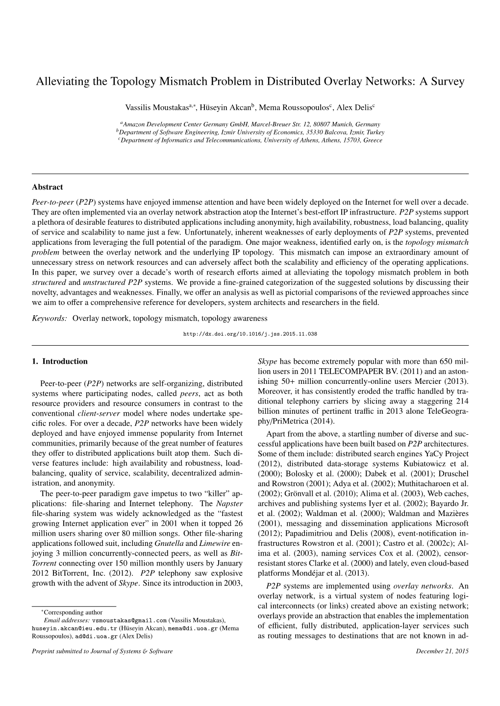 Alleviating the Topology Mismatch Problem in Distributed Overlay Networks: a Survey