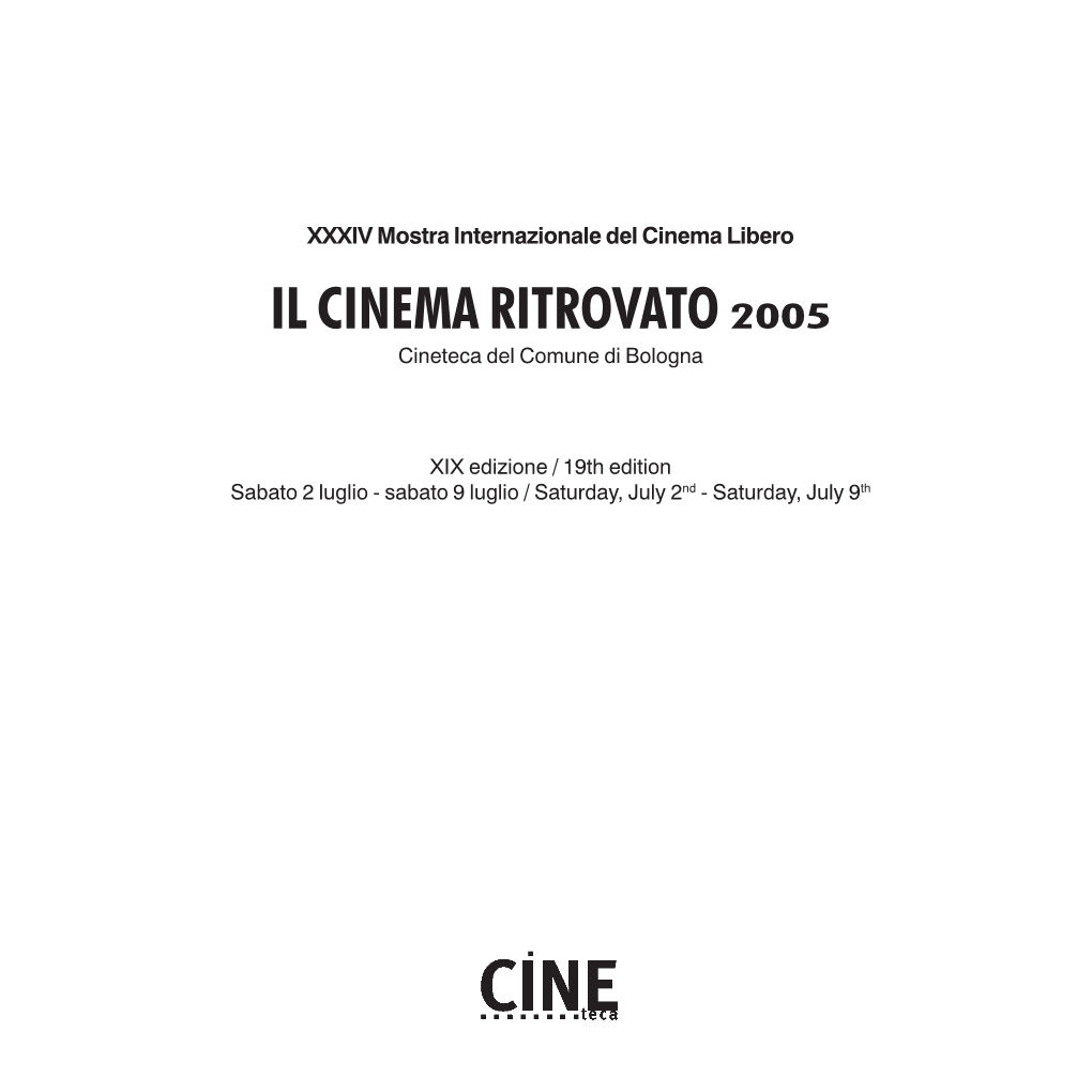 IL CINEMA RITROVATO 2005 Cineteca Del Comune Di Bologna