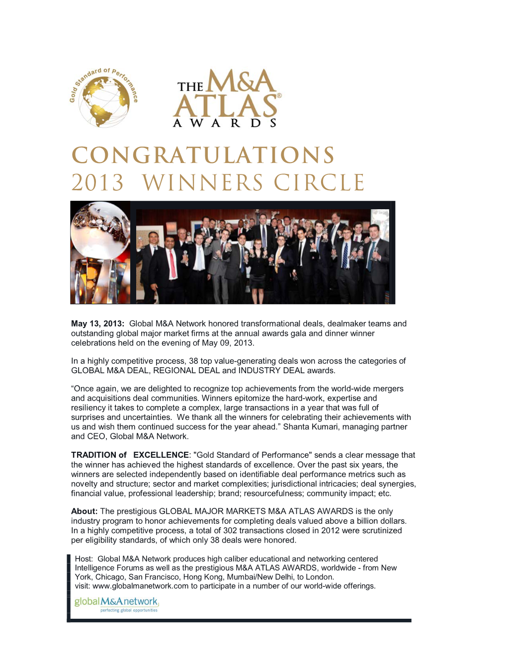 M&A Atlas Awards, Global Major Markets