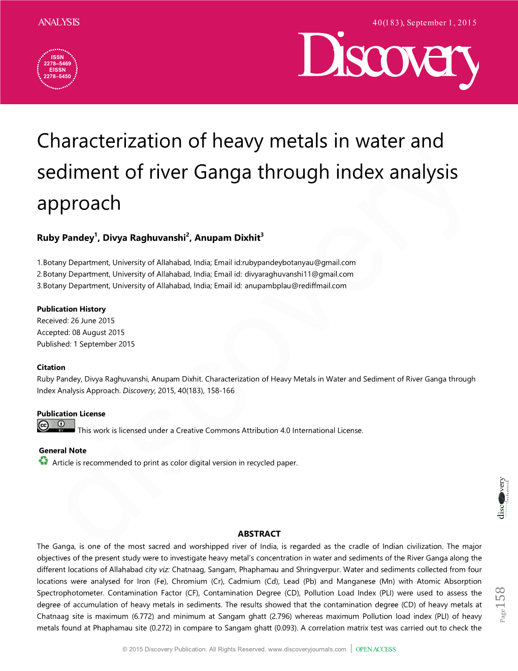 Characterization of Heavy Metals in Water and Sediment of River Ganga Through Index Analysis Approach
