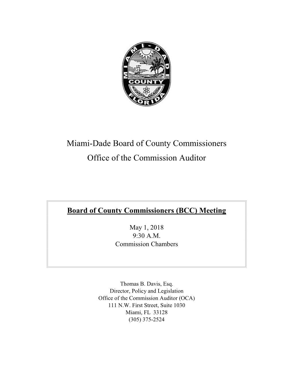 Miami-Dade Board of County Commissioners Office of the Commission Auditor