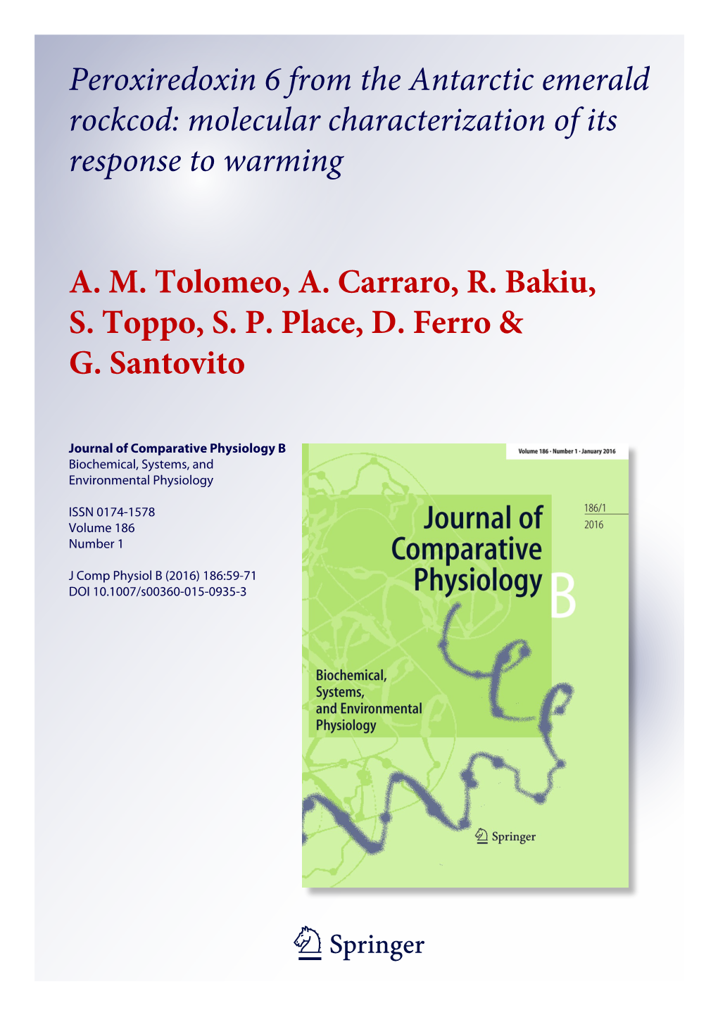 Peroxiredoxin 6 from the Antarctic Emerald Rockcod: Molecular Characterization of Its Response to Warming