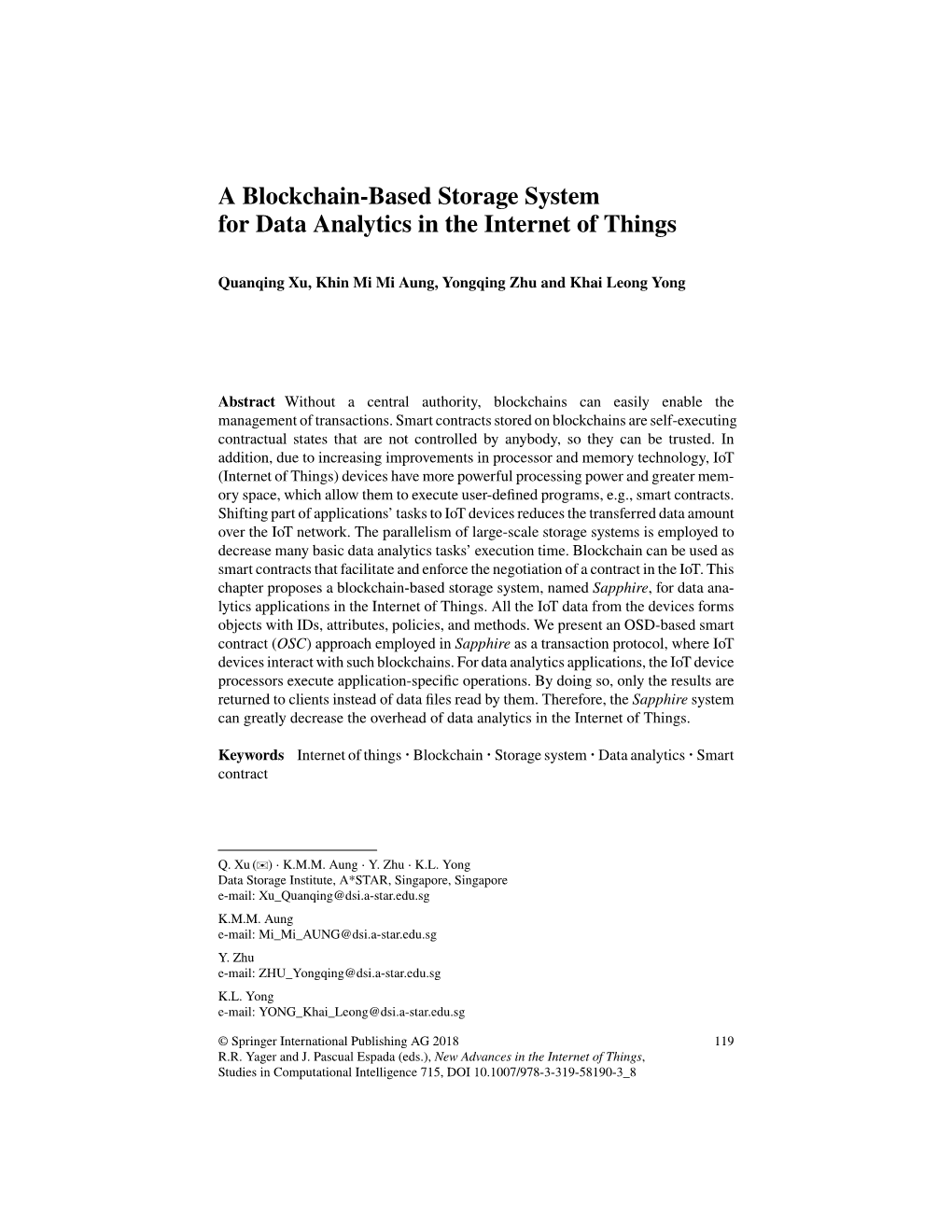 A Blockchain-Based Storage System for Data Analytics in the Internet of Things