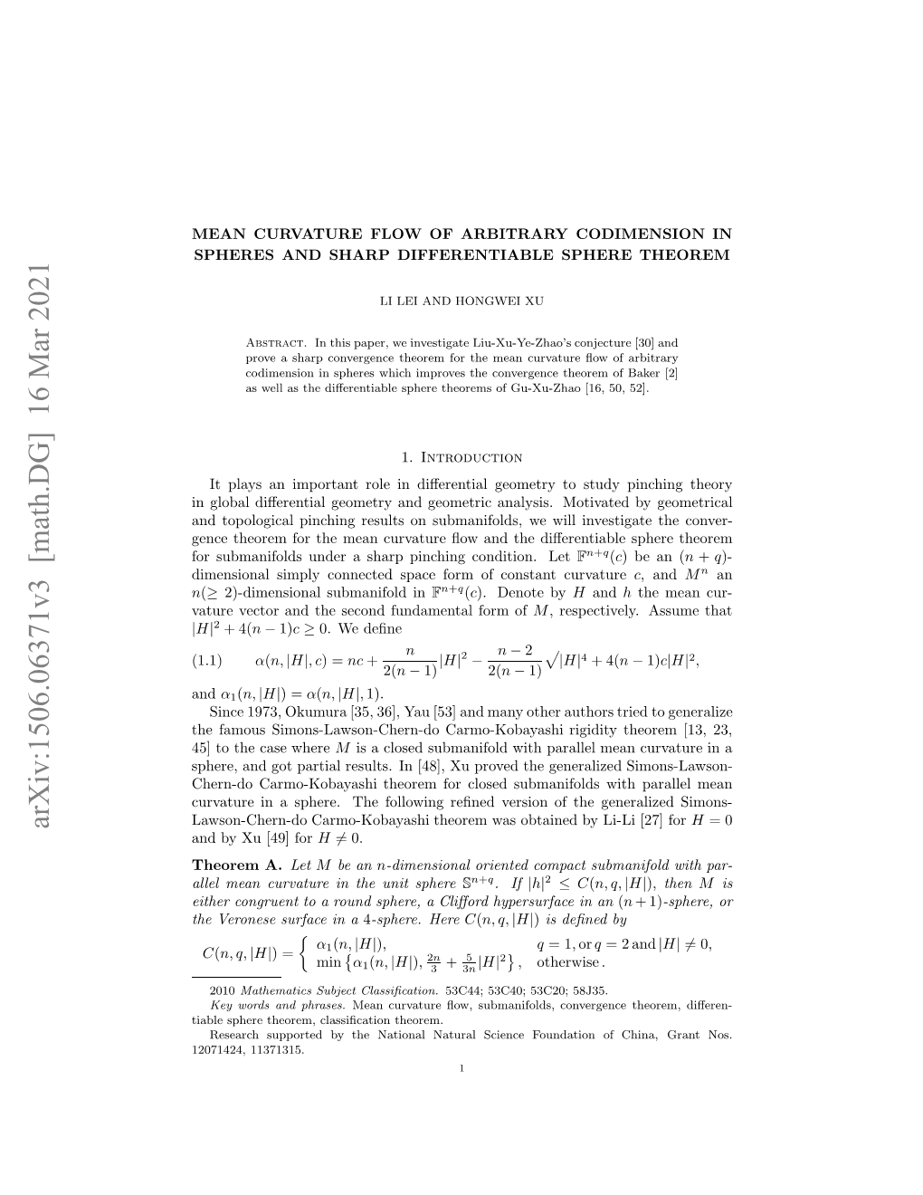 Arxiv:1506.06371V3 [Math.DG]