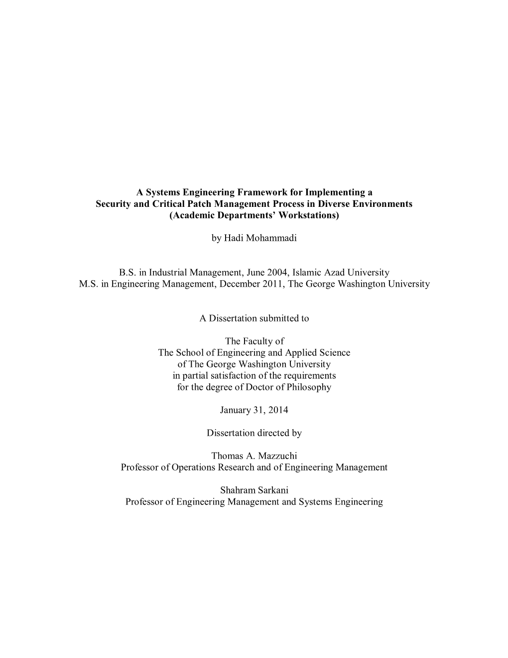 A Systems Engineering Framework for Implementing a Security and Critical Patch Management Process in Diverse Environments (Academic Departments’ Workstations)