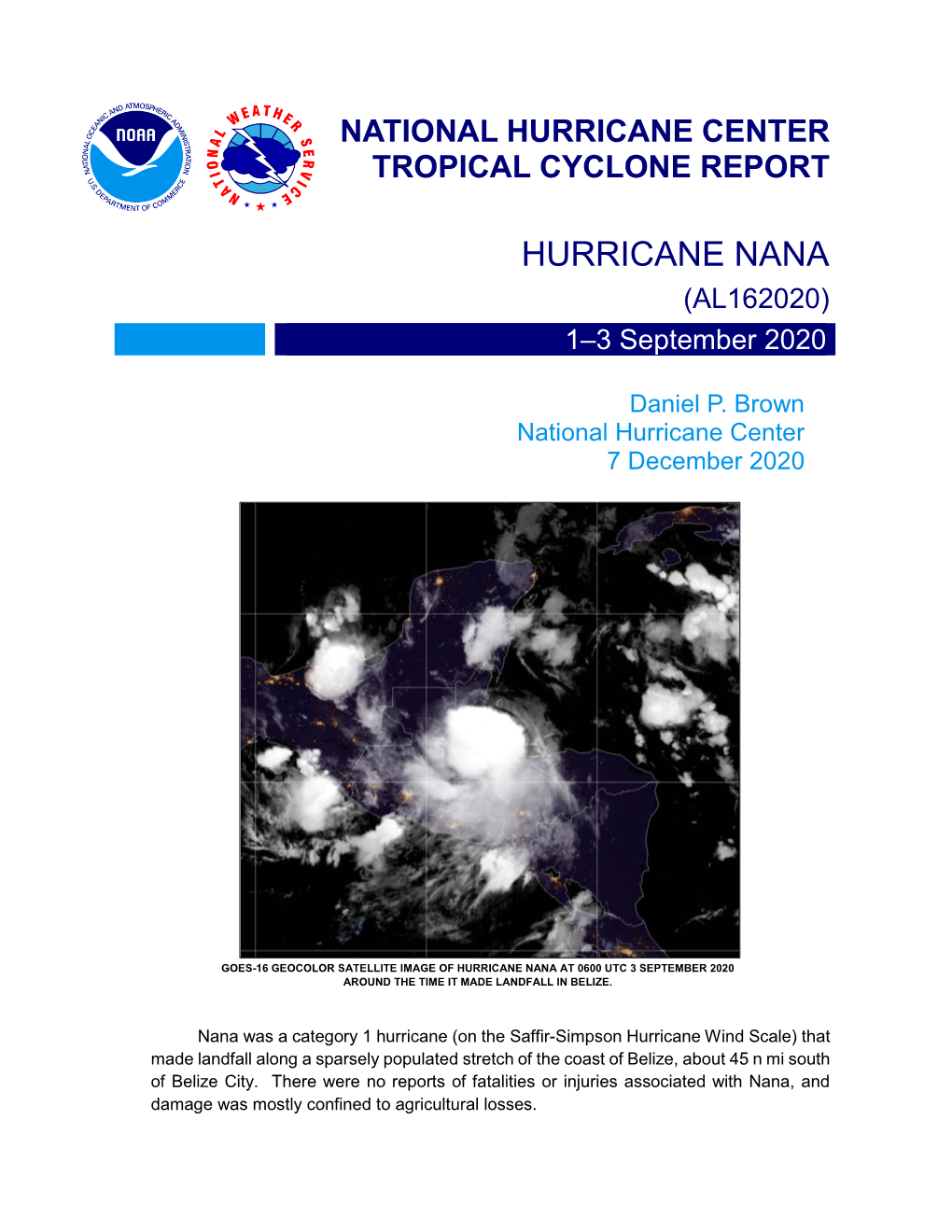 HURRICANE NANA (AL162020) 1–3 September 2020